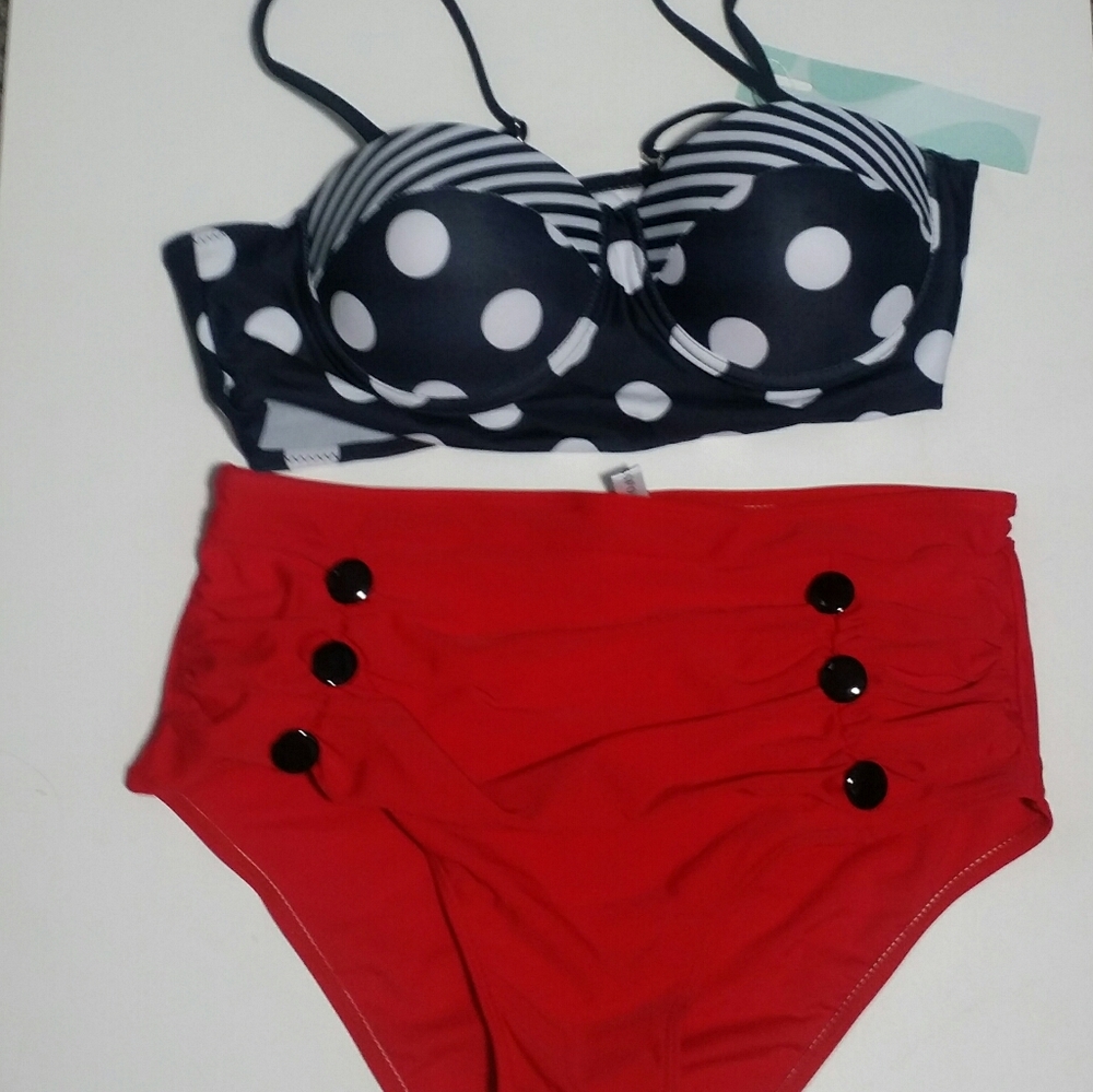 NWT vintage style high waisted swimsuit - Picture 2 of 7